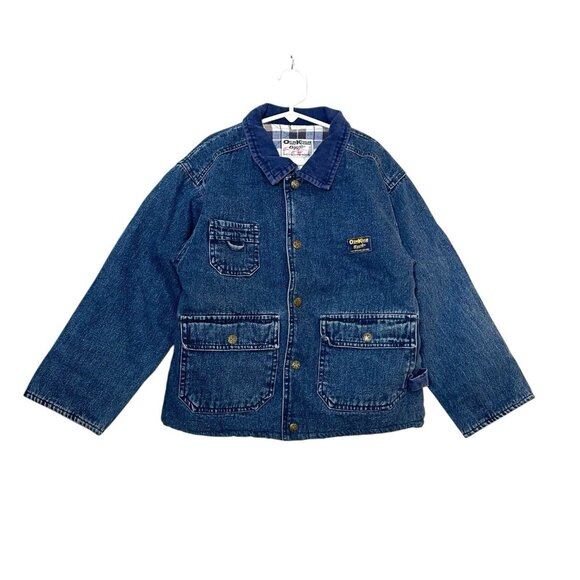 Vintage Oshkosh B'gosh Denim Chore Coat Barn Jacket Flannel Lined Youth L 4T - Picture 1 of 9
